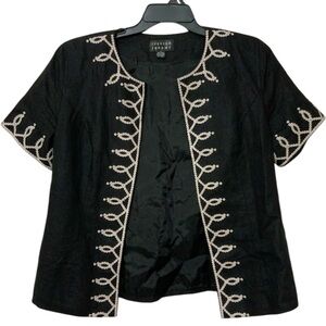 Vintage Spenser Jeremy Women’s Embellished Short Sleeve Linen Black Jacket Sz 12